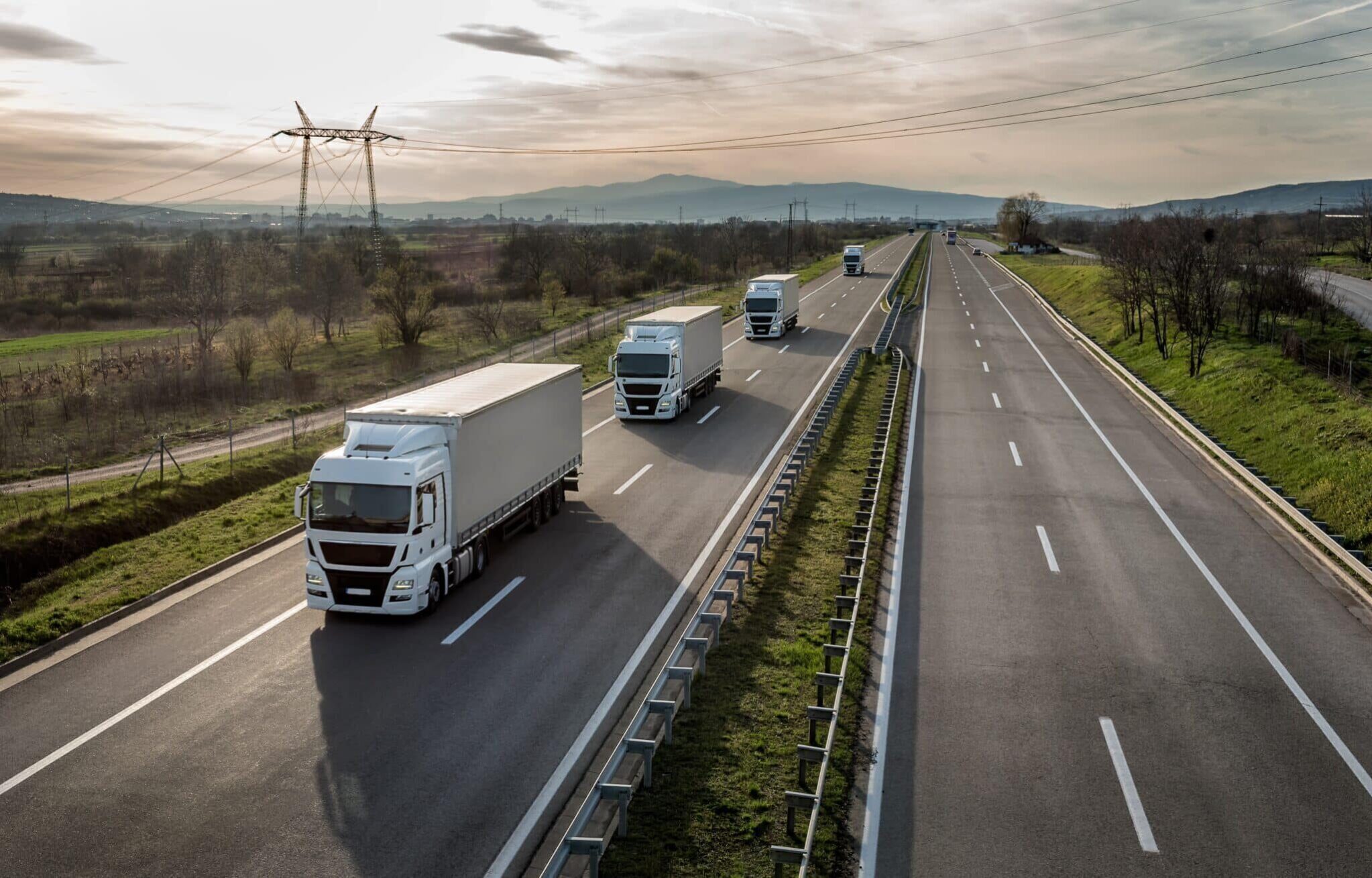 Line of trucks on the road